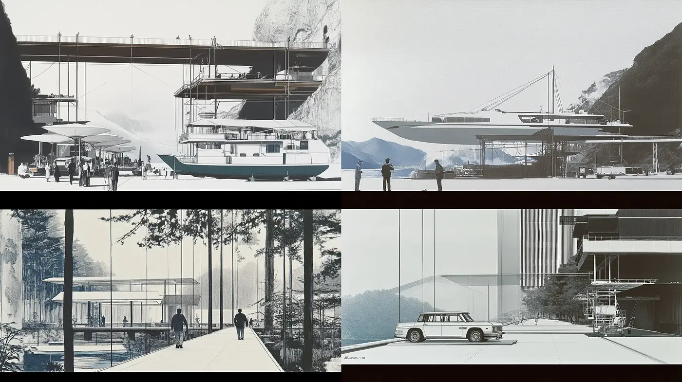 Modern Architectural Elegance with Monochrome Minimalism - Midjourney sref style