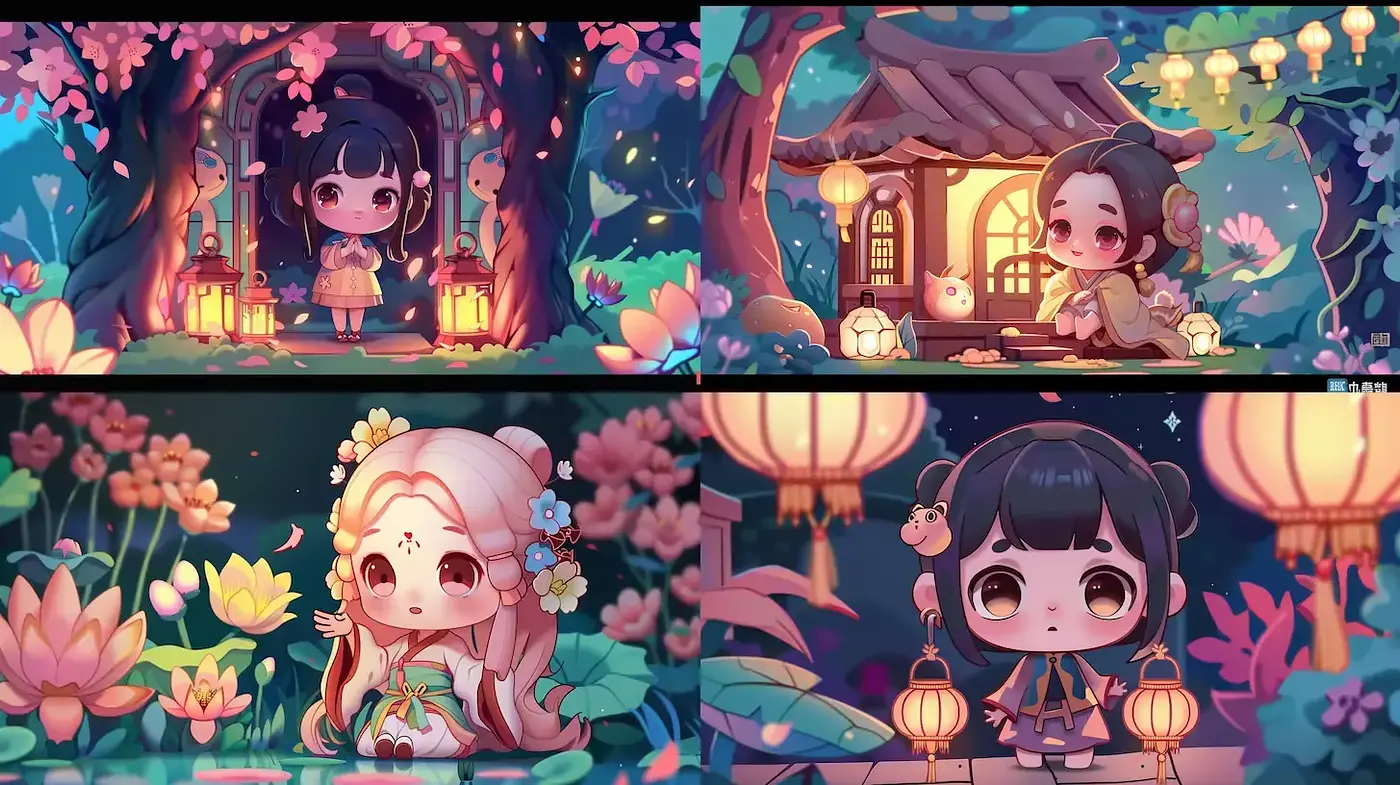 Enchanted Luminescence in Whimsical Anime-Inspired Illustrations - Midjourney sref style
