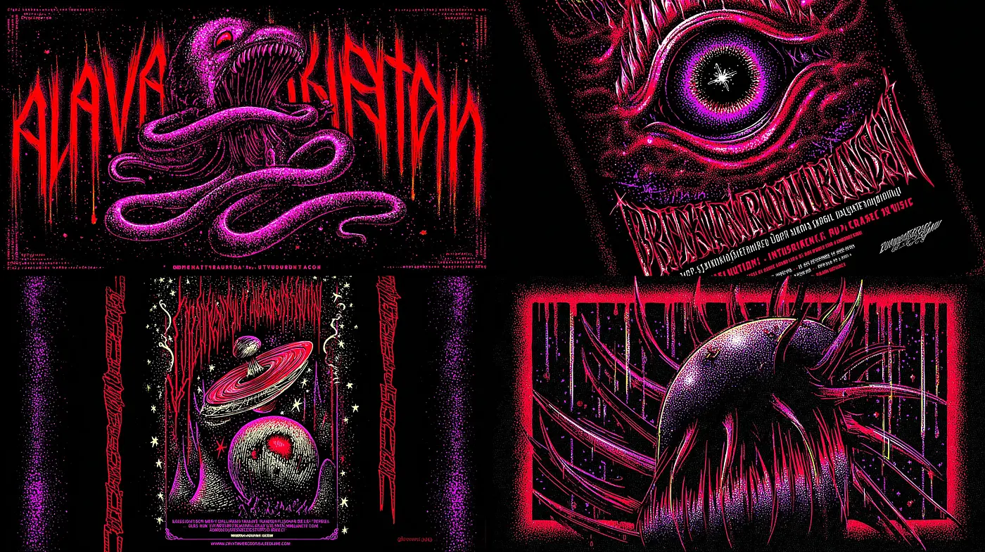 Dynamic Retro-Inspired Illustrations with Dark Fantasy Elements - Midjourney sref style