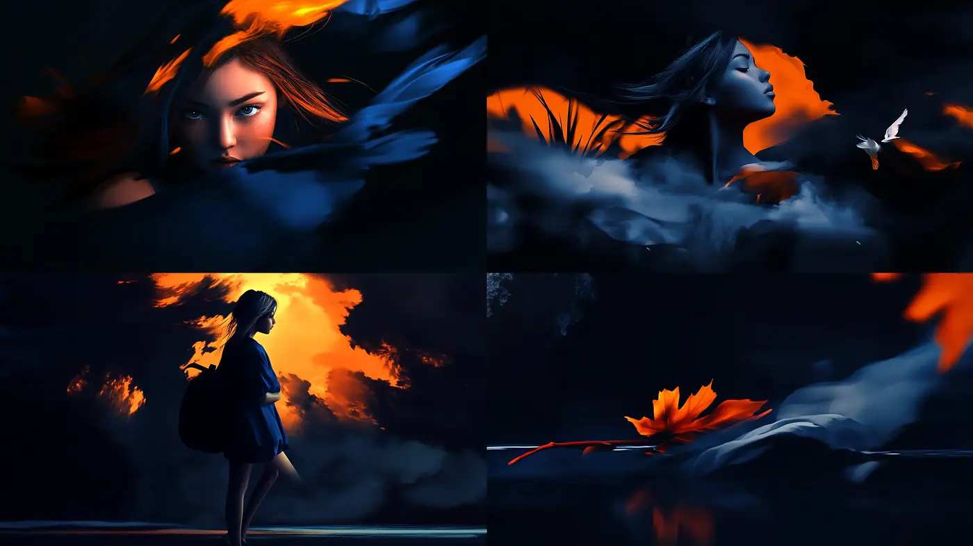 Ethereal Twilight Dreamscape with Fiery Hues - Midjourney sref style