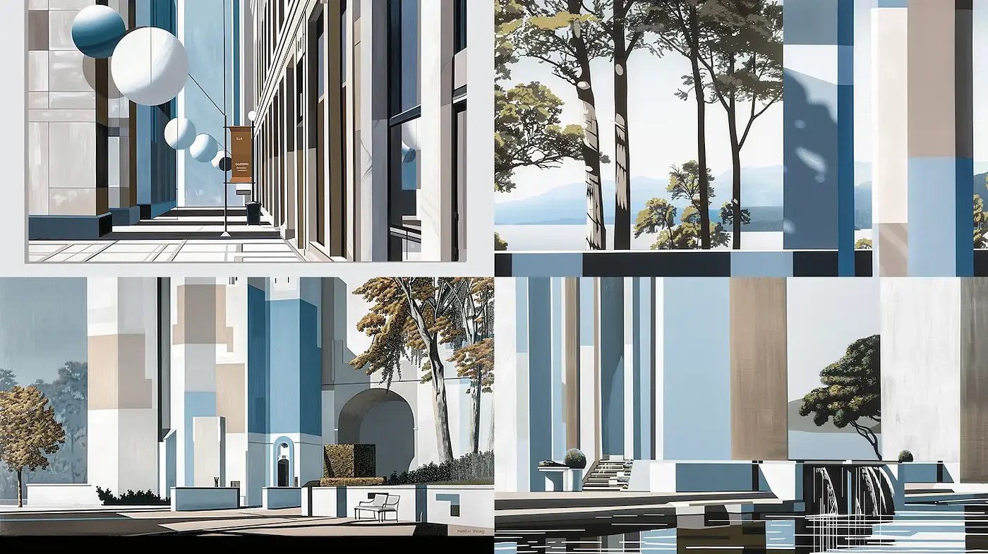 Elegant and Minimalist Architectural Composition with a Harmonious Color Palette - Midjourney sref style