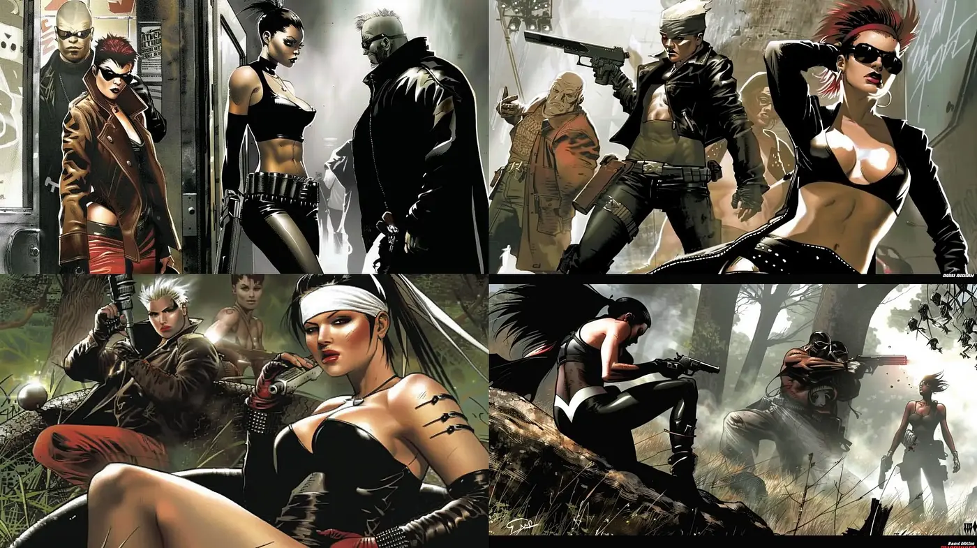 Dynamic Graphic Novel Aesthetics with Intense Action-Oriented Mood - Midjourney sref style