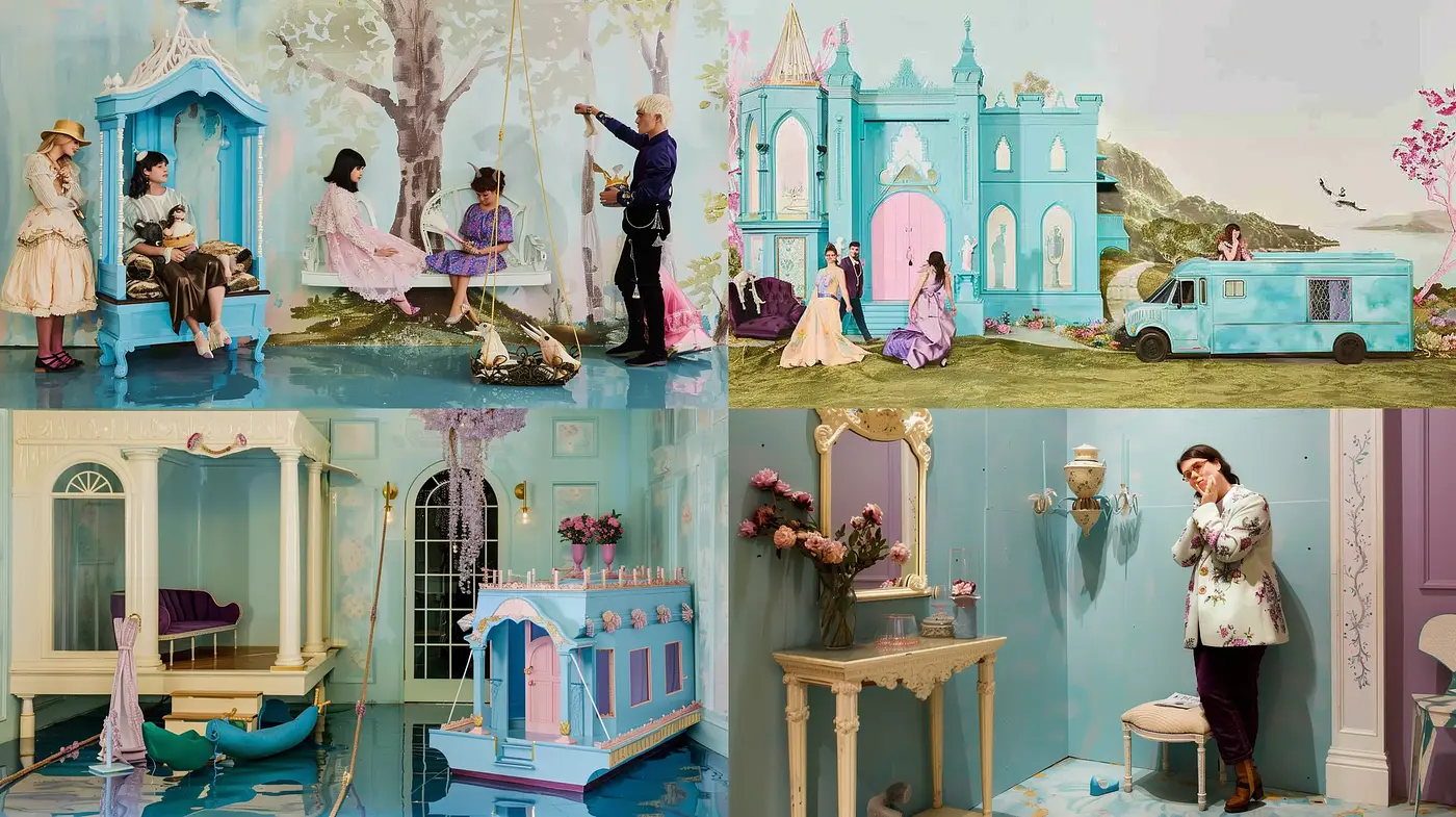 Pastel Dreamscapes with Rococo and Surrealist Touches - Midjourney sref style