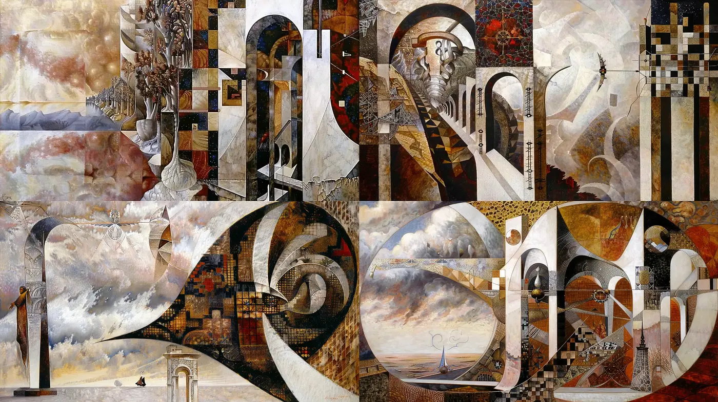 Cubist-Surrealist Montage of Time and Texture - Midjourney sref style