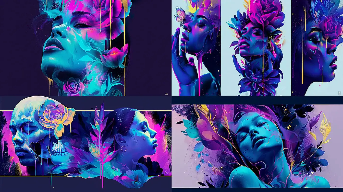 Vibrant and Ethereal Portraits with Floral Motifs - Midjourney sref style