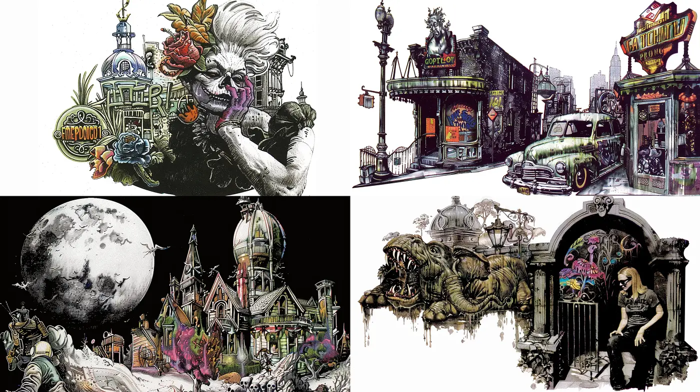 Eccentric Retrofuturism with a Surreal Edwardian Twist - Midjourney sref style