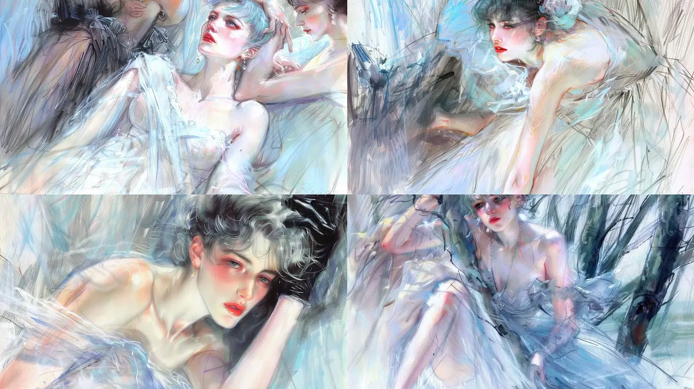 Ethereal Brushwork and Dreamlike Translucency in Portraiture - Midjourney sref style