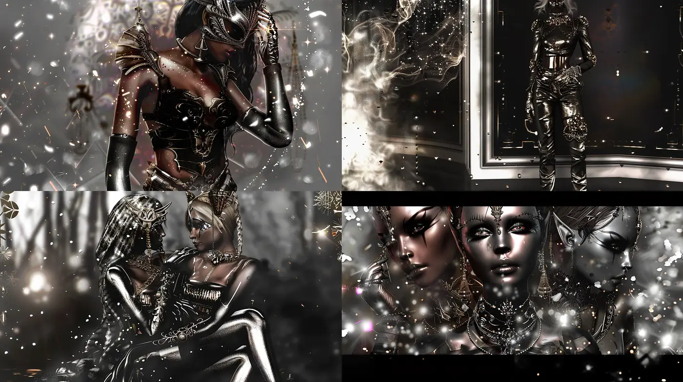 Monochromatic Metallic Sheen and Ethereal Dreamscapes - Midjourney sref style