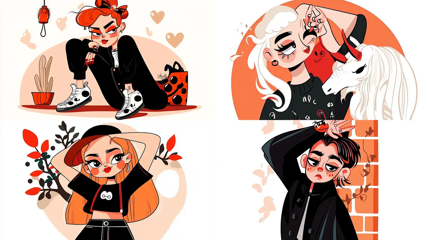 Whimsical Charm in Harmonious Hues of Orange and Black - Midjourney sref style