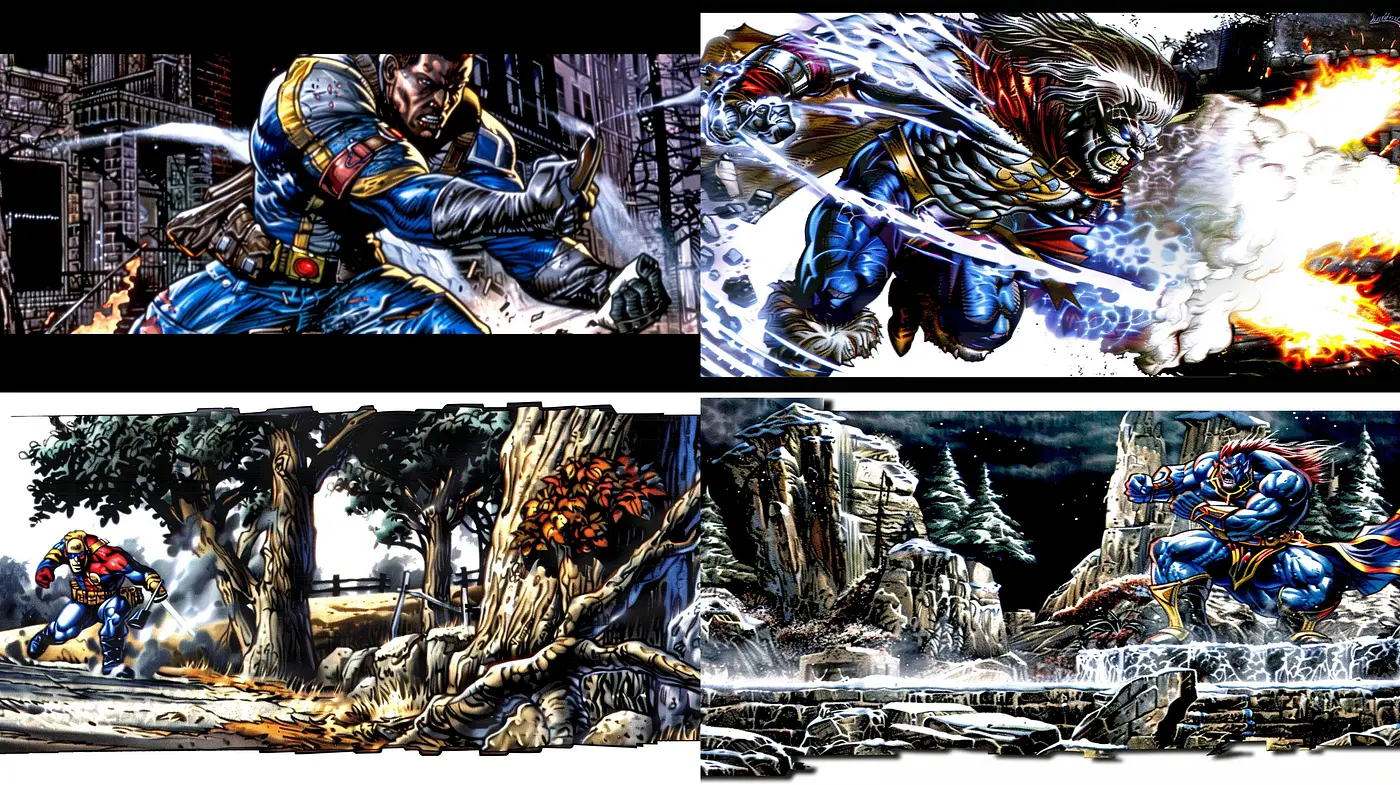 Dynamic Brushwork and Chromatic Intensity: A Homage to Comic Book Vigor - Midjourney sref style