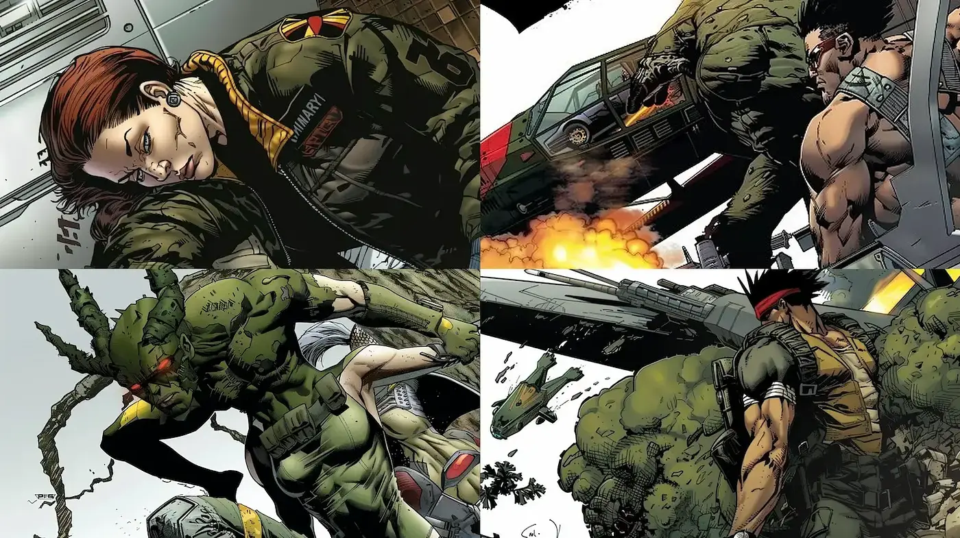 Dynamic Comic Book Illustration with Intense Action Overtones - Midjourney sref style
