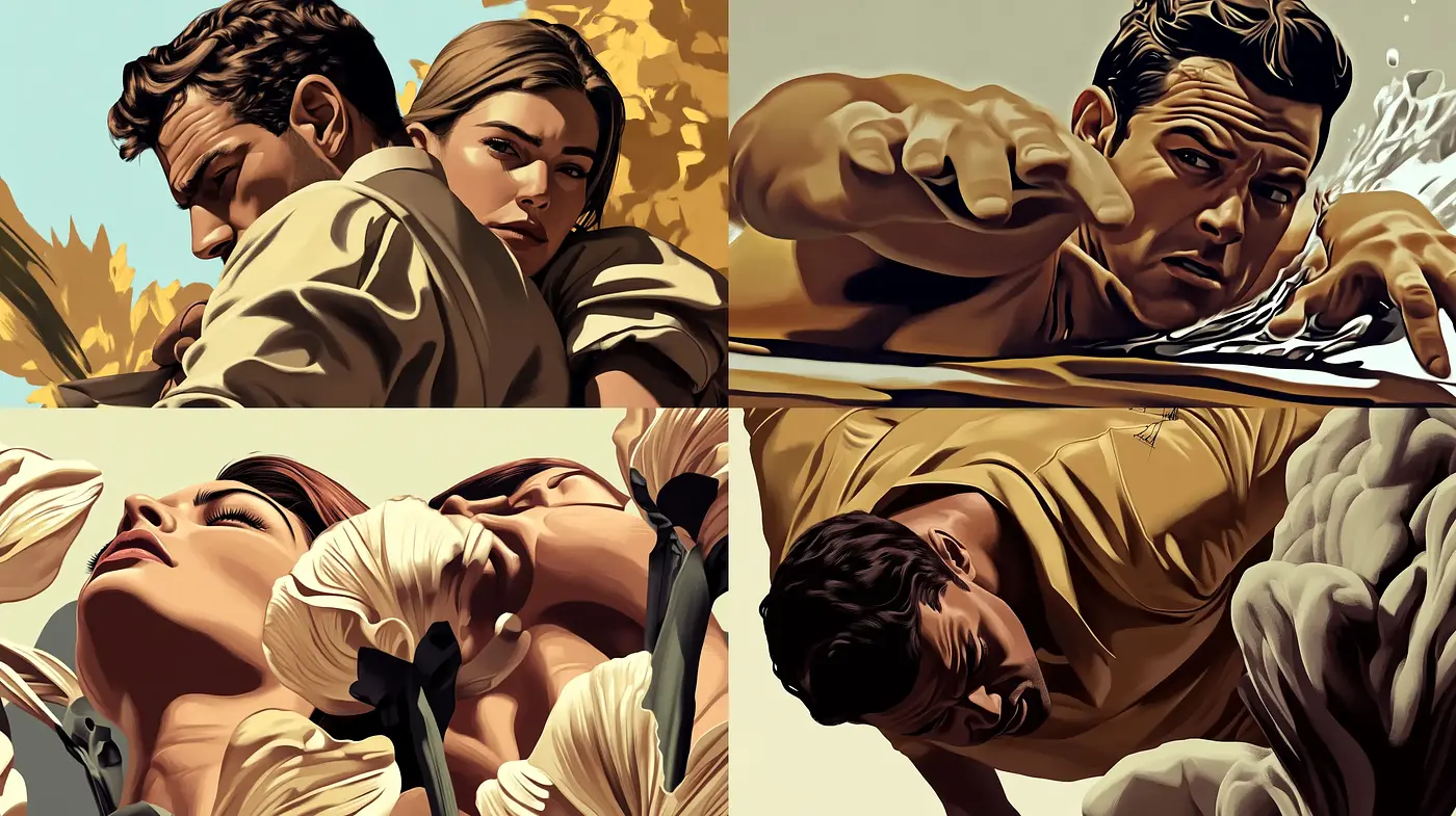 Dynamic Cinematic Brushstrokes in Sepia Tones - Midjourney sref style