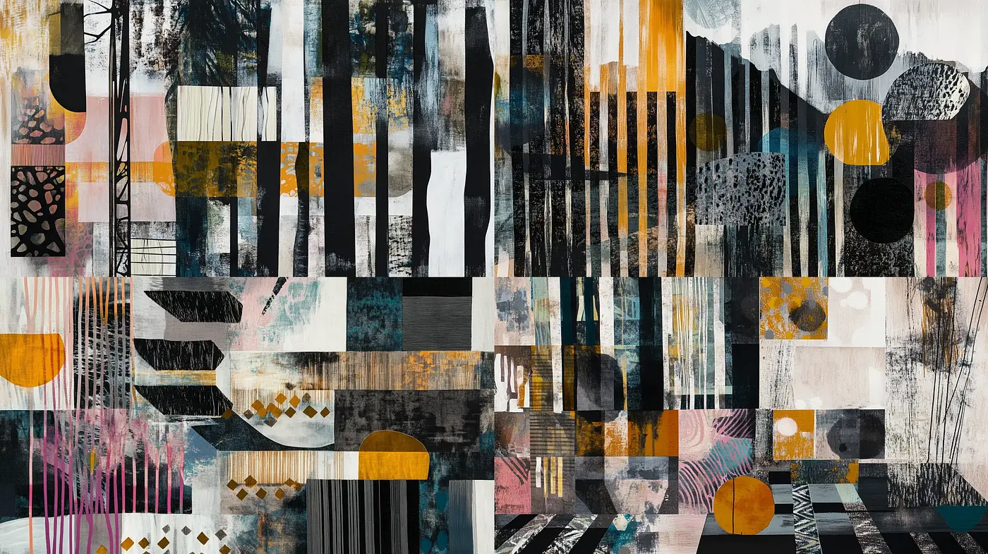 Abstract Expressionist Collage with Modernist Influence - Midjourney sref style