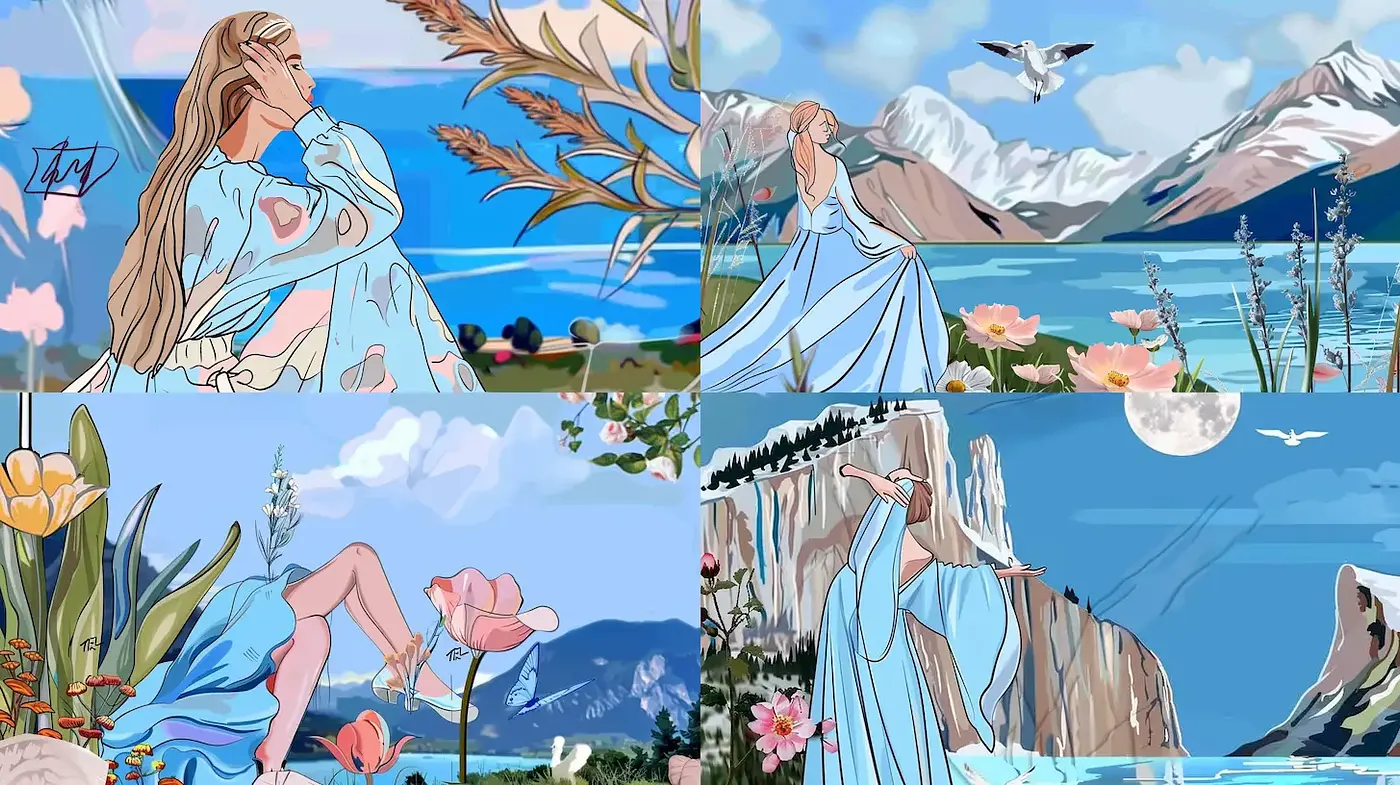 Serene and Ethereal Illustrations with Natural Elements - Midjourney sref style