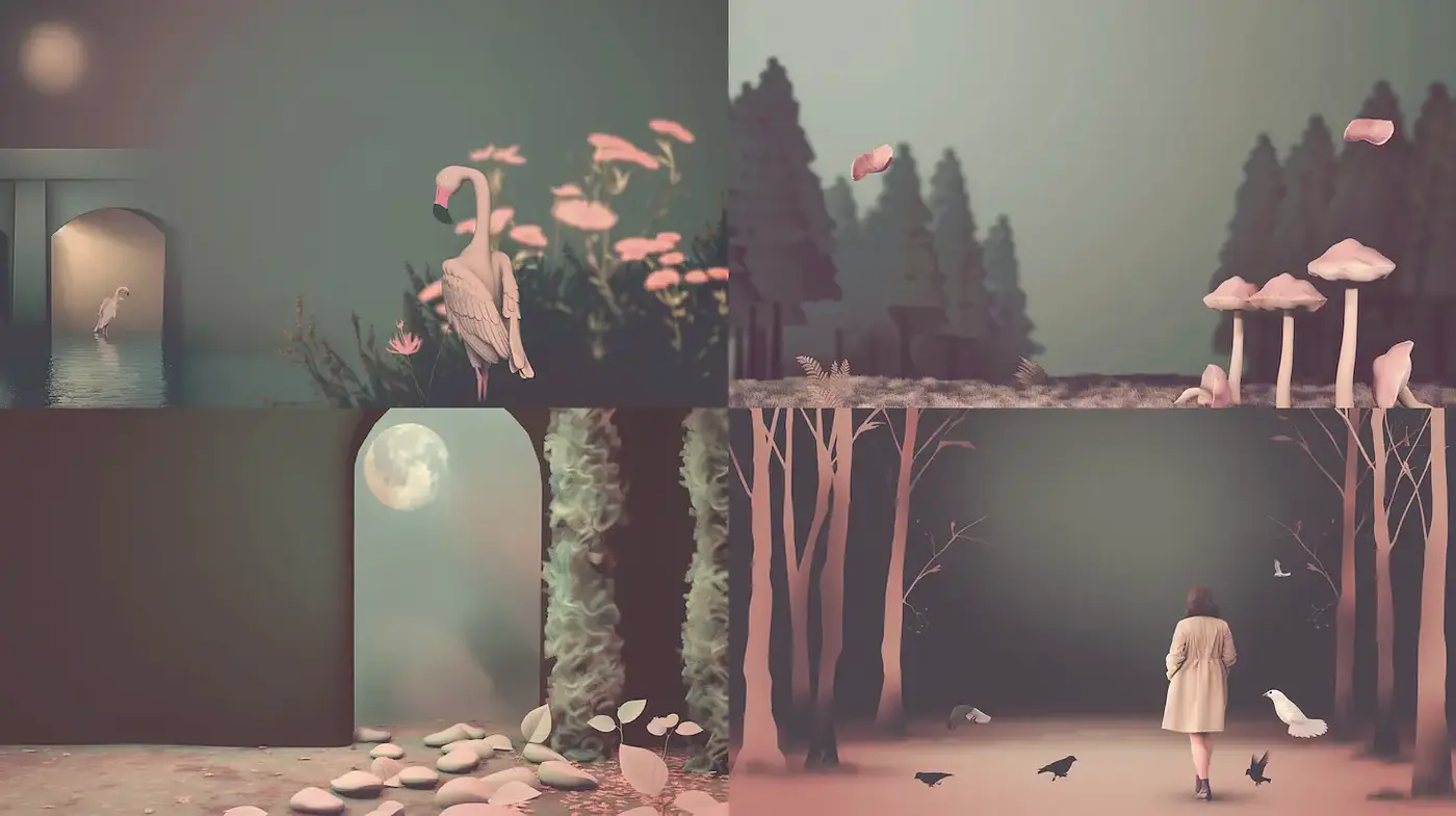 Surreal and ethereal landscapes with organic elements - Midjourney sref style