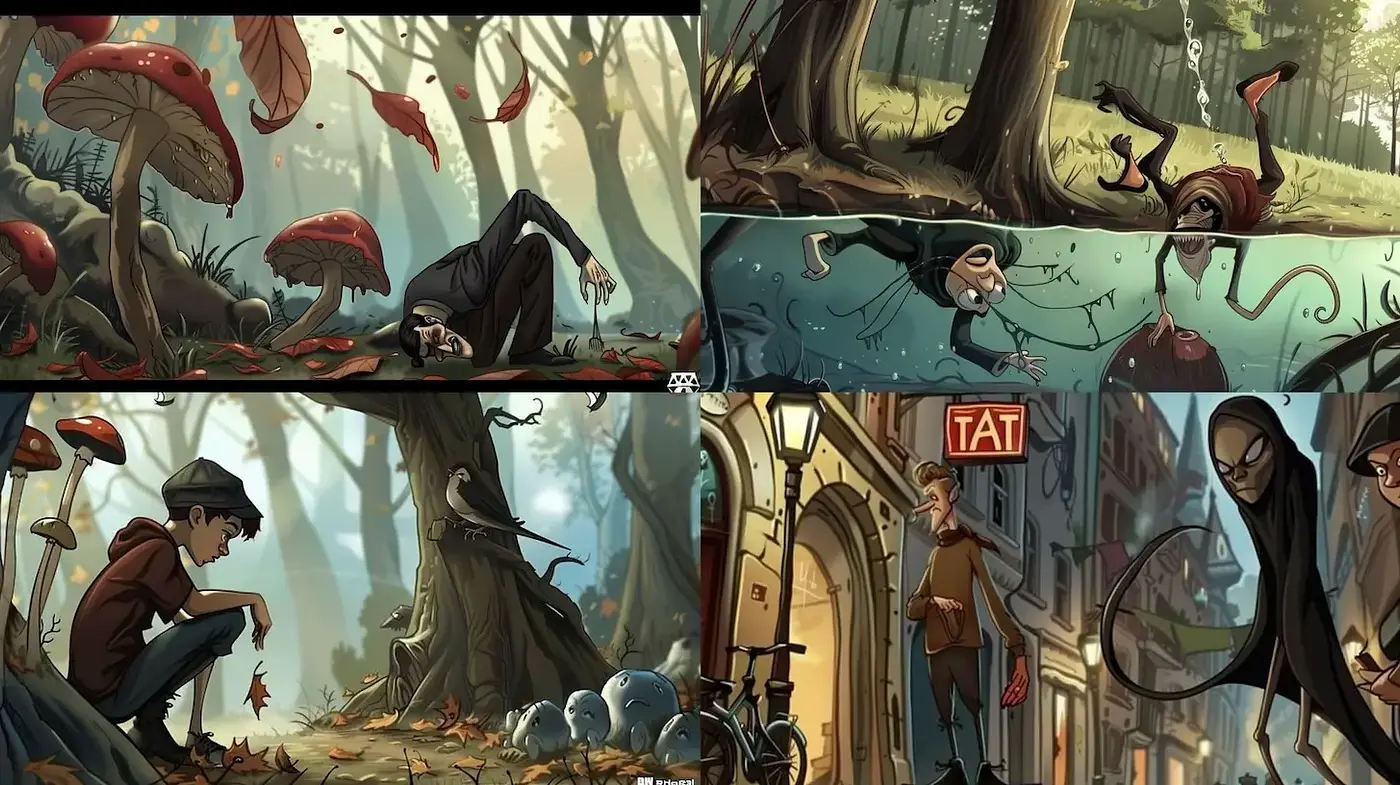 Whimsical Dark Fantasy with Surrealistic Undertones - Midjourney sref style