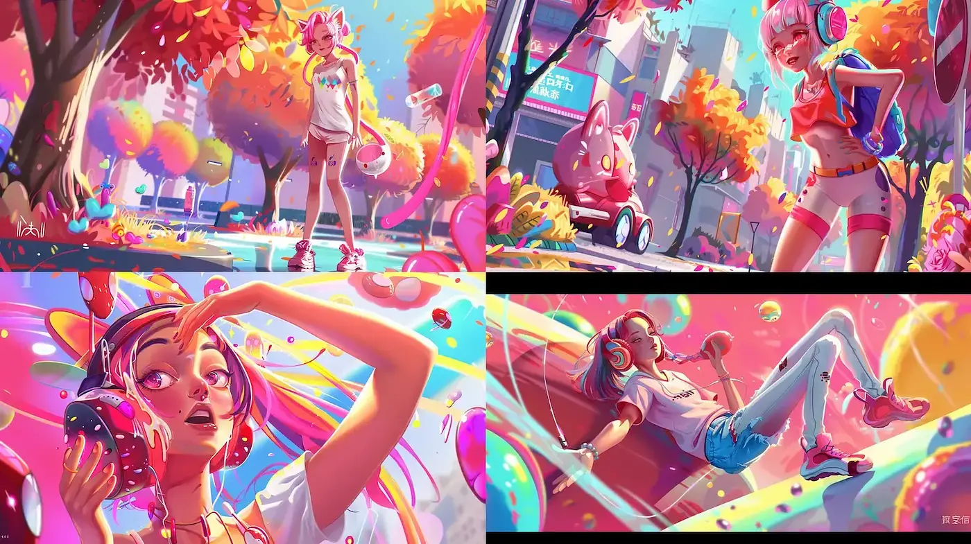 Vibrant Urban Fantasy with a Playful Aesthetic - Midjourney sref style