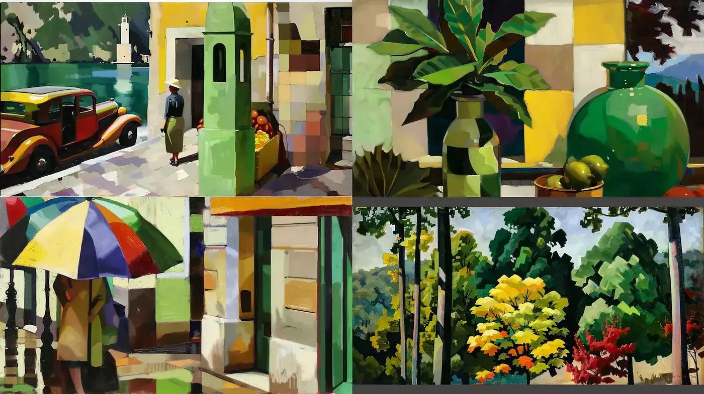 Vibrant Illustrative Landscape with Textural Depth and Nostalgic Palette - Midjourney sref style