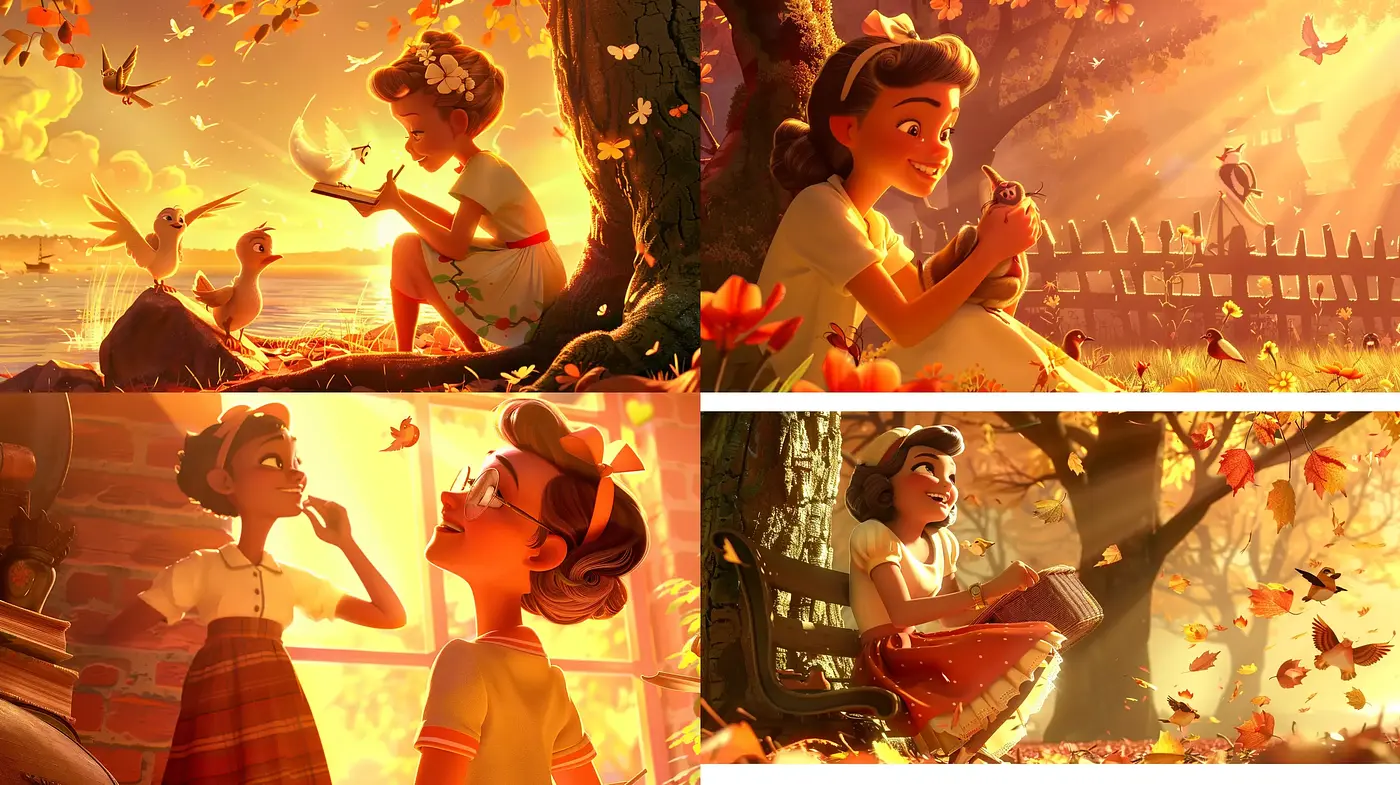 Golden Hour Radiance in Stylized Autumn Environments - Midjourney sref style