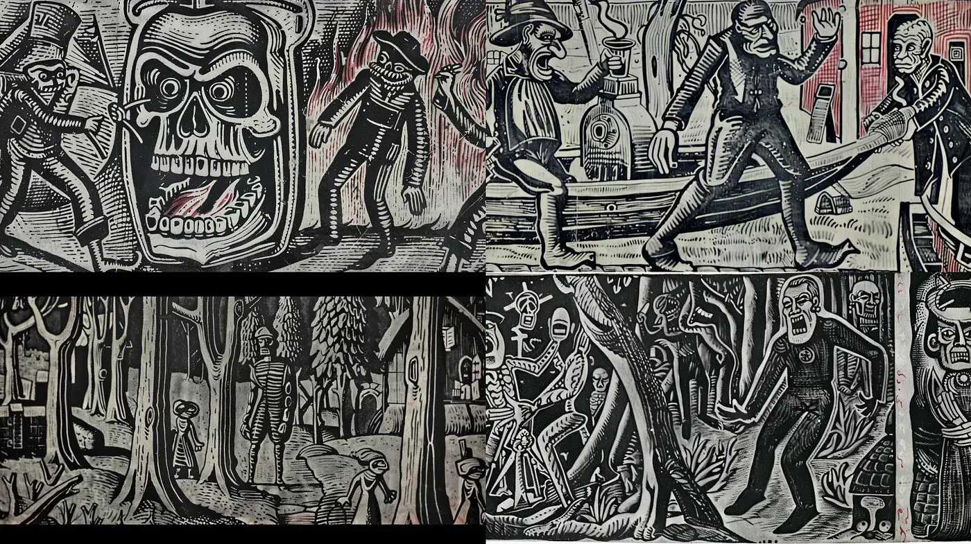 Stark Monochrome Expressionism with Grotesque and Surreal Influences - Midjourney sref style