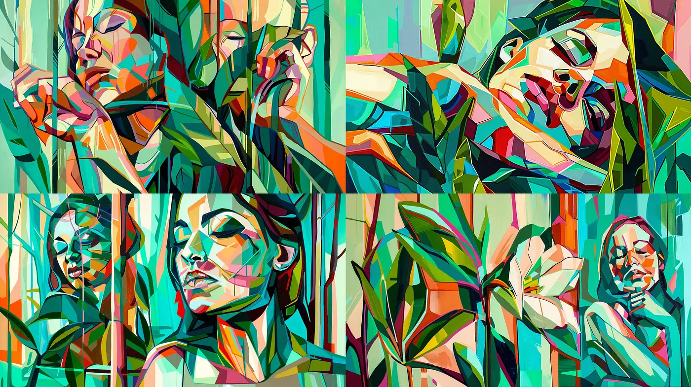 Faceted Dreamscape: A Harmonious Fusion of Cubist Forms and Vivid Chromatism - Midjourney sref style