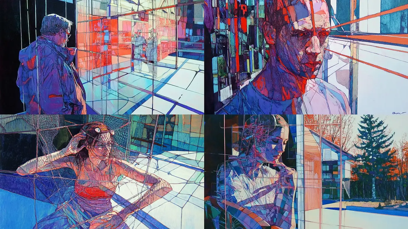 Fragmented Reality through Prismatica Linework - Midjourney sref style