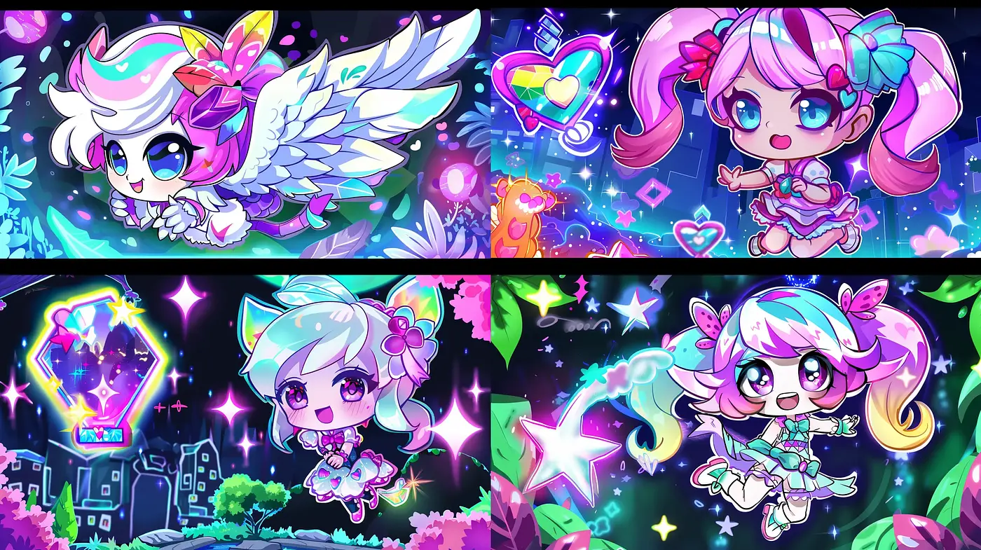 Luminous Fantasy: A Vibrant Neon Dreamland Depiction - Midjourney sref style