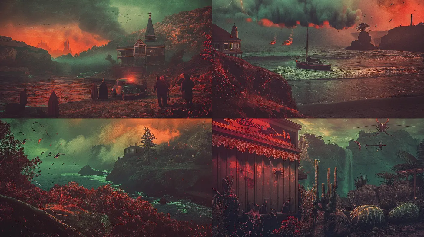 Twilight Hues of Gothic Melancholy: An Artistic Synthesis of Vintage Elements and Moody Atmospherics - Midjourney sref style