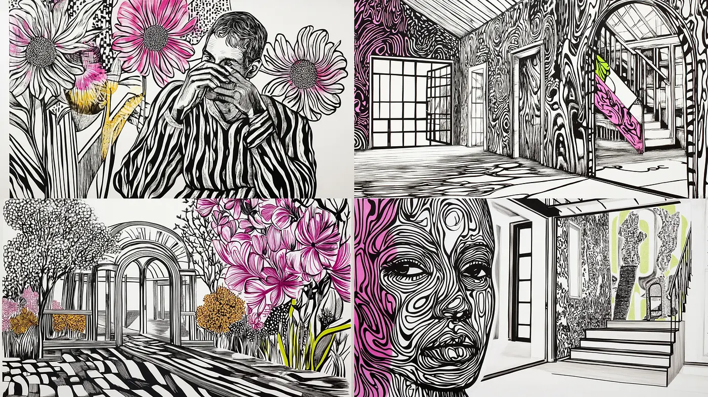 Monochrome Elegance with Surrealist Flora - Midjourney sref style