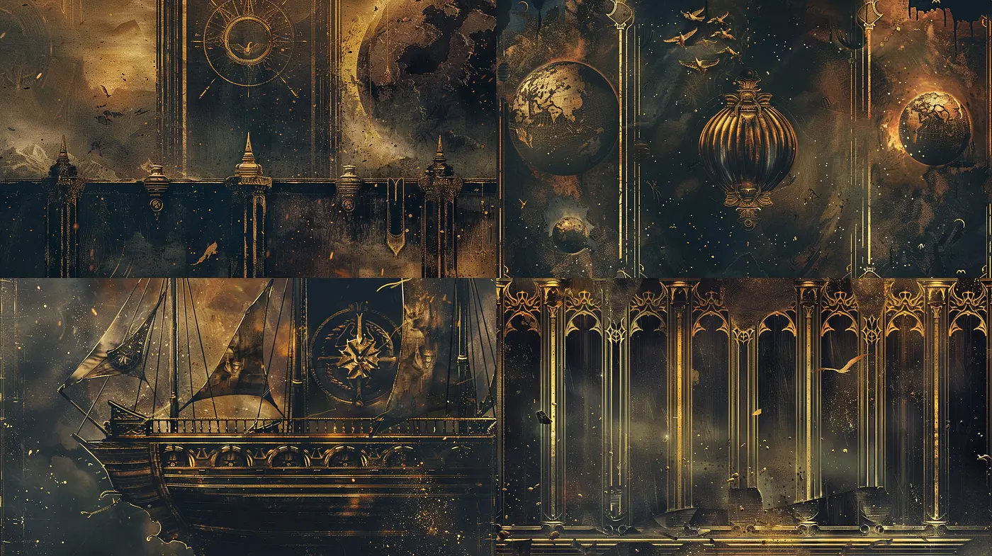 Ethereal Steampunk Dreamscape: A Fusion of Retrofuturistic Mechanism and Cosmic Fantasy - Midjourney sref style