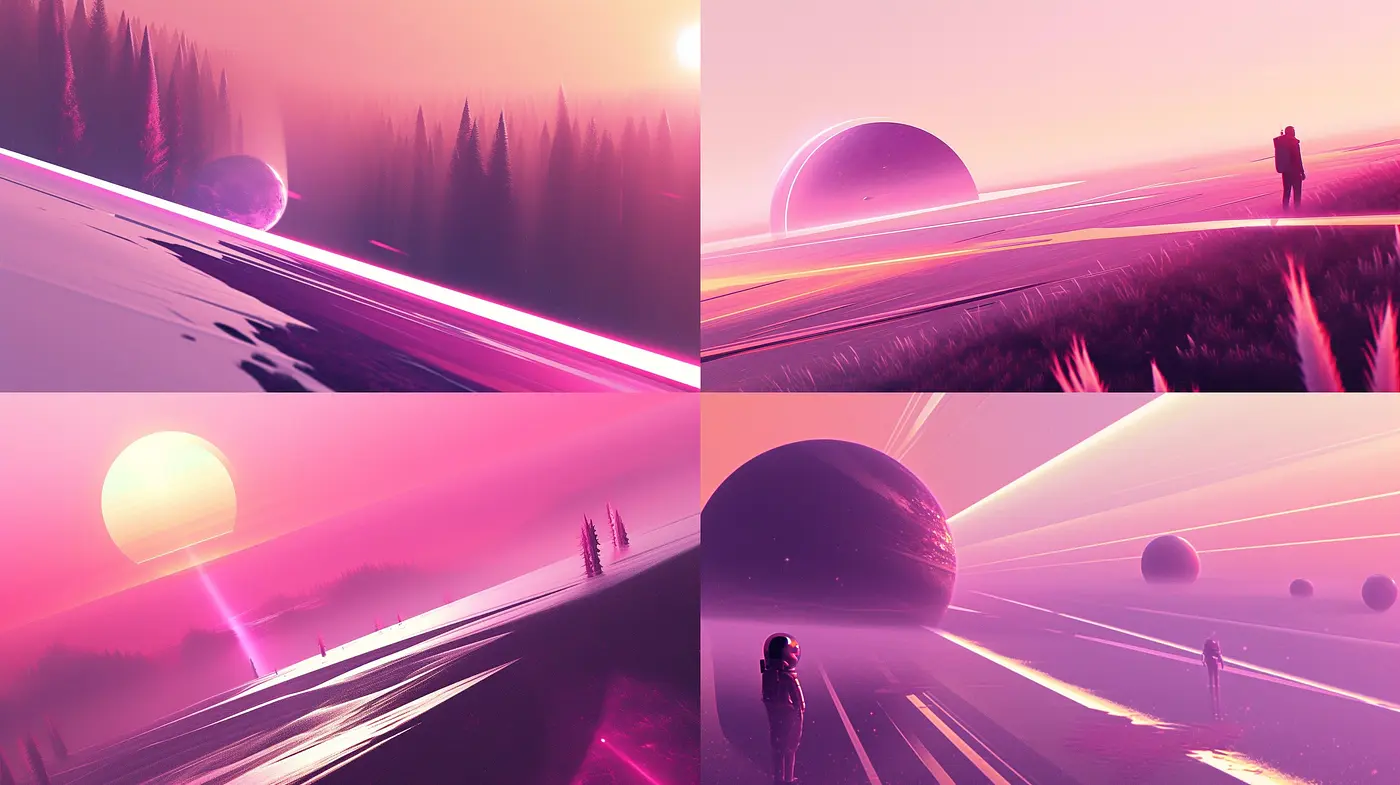 Consistent Hues of Twilight: A Synthesis of Surreal Landscapes and Vivid Horizons - Midjourney sref style