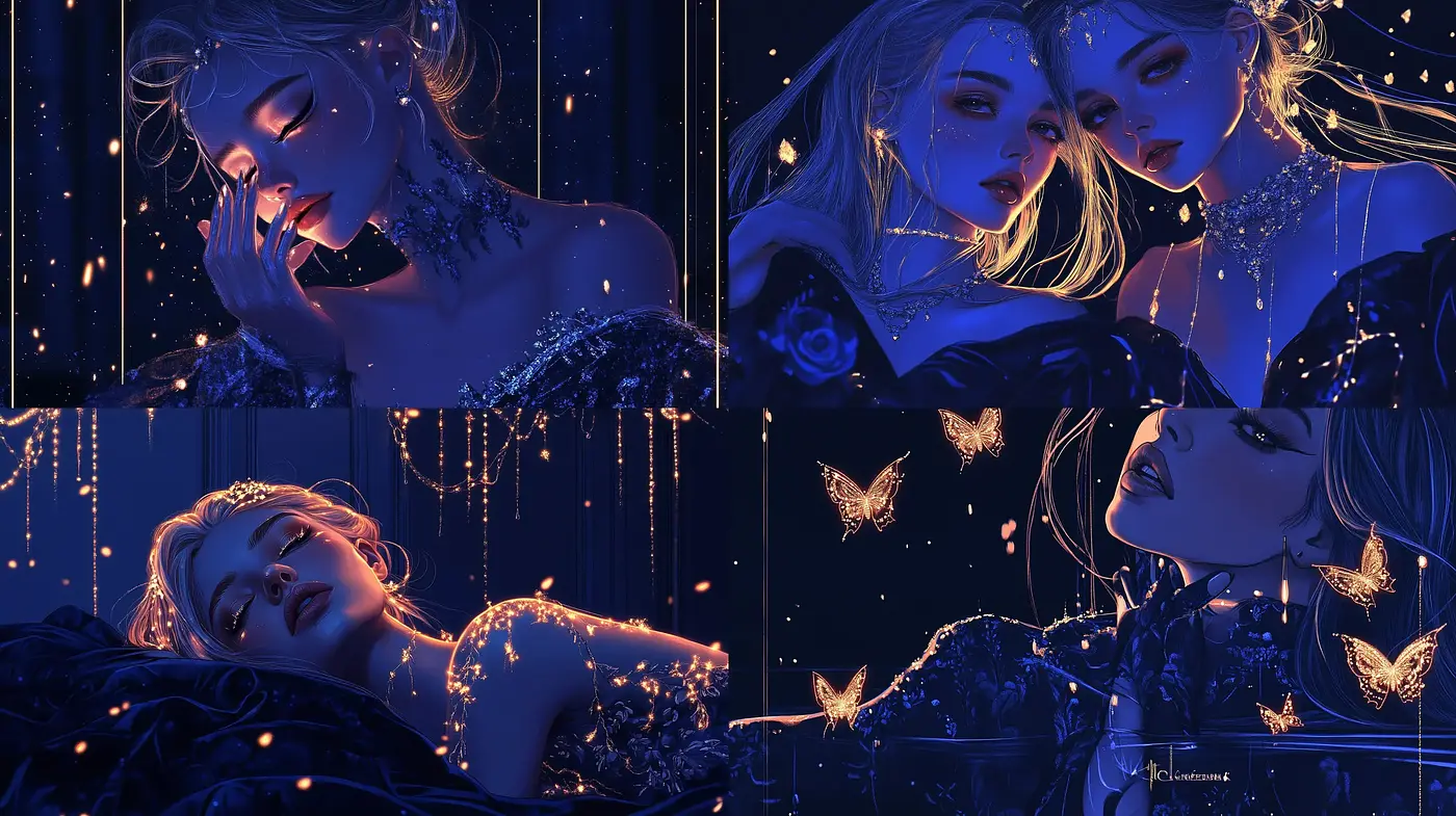 Luminous Dreamscape: An Enigmatic Nocturnal Symphony in Deep Blue Tones - Midjourney sref style