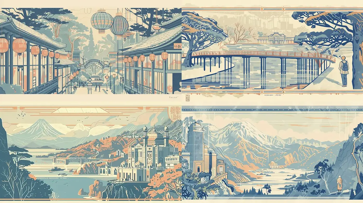 Serene and Harmonious East Asian Landscape Illustrations - Midjourney sref style