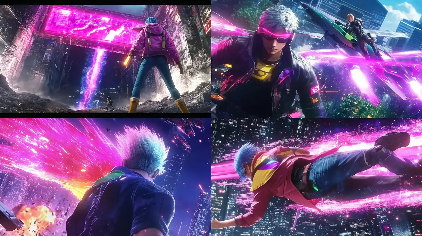 Cyberpunk Dreamscape: Neon Fluorescence Meets Dynamic Urban Adventure - Midjourney sref style