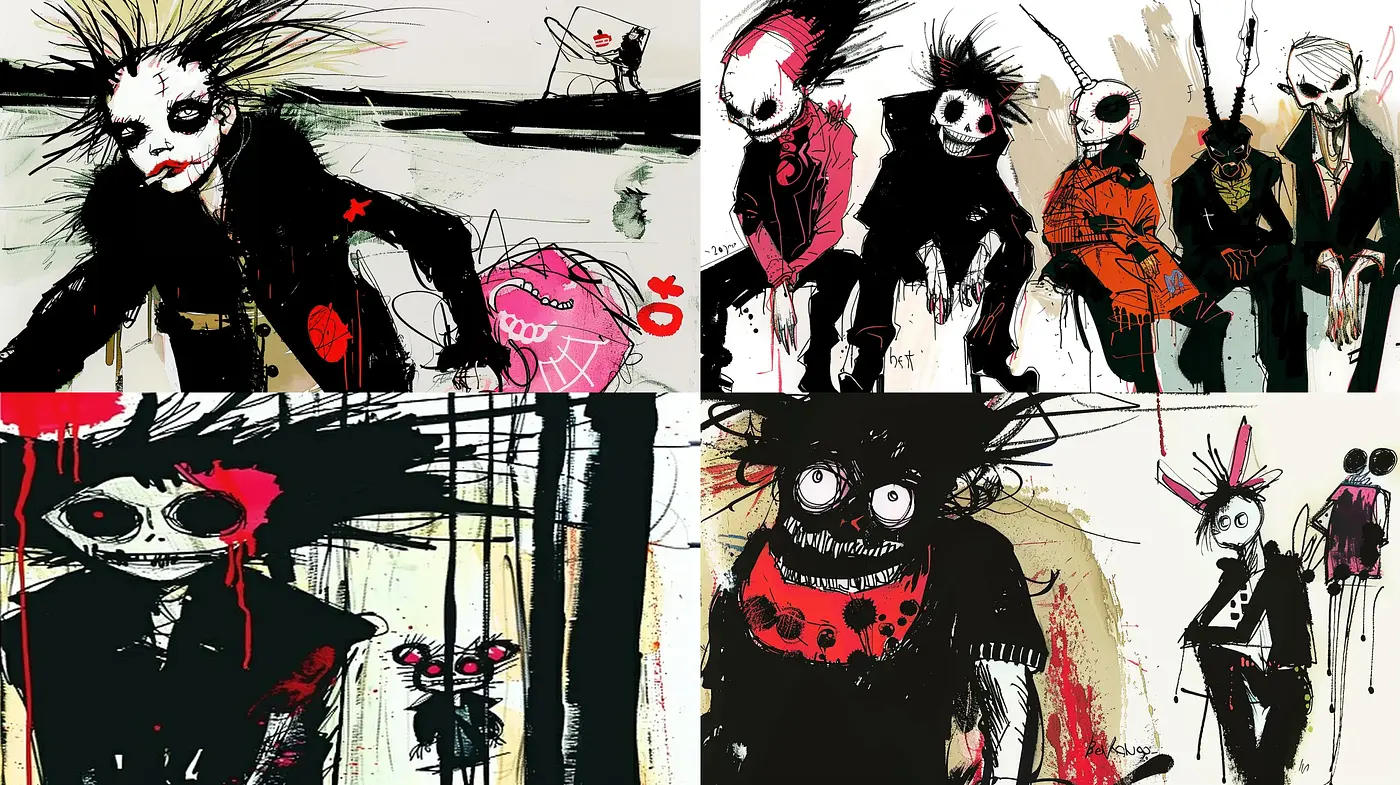 Gritty Expressionist Chaos with Vibrant Accents - Midjourney sref style