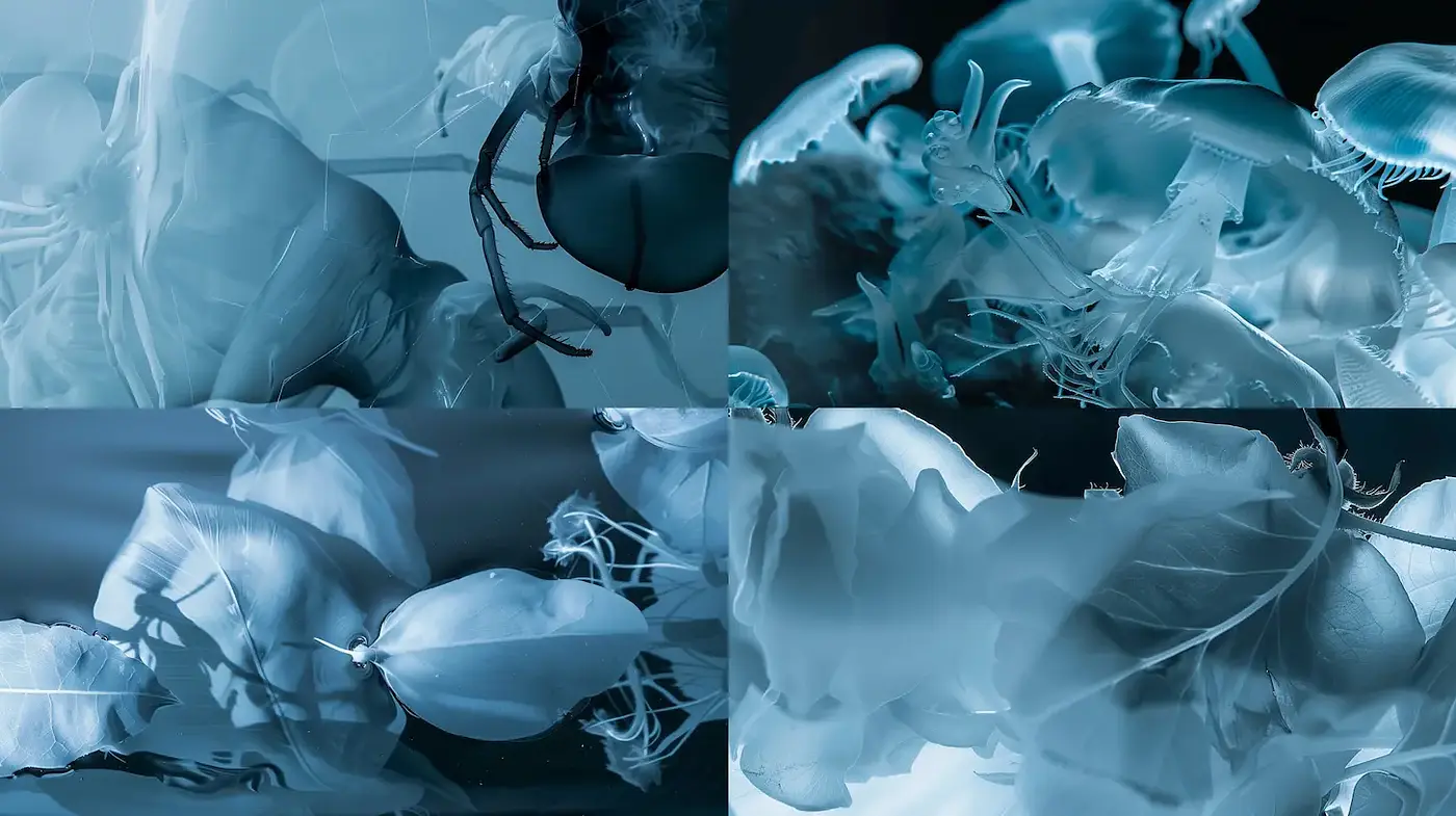 Sublime Ethereal Aesthetics with Fluid Motifs and Monochromatic Tones - Midjourney sref style