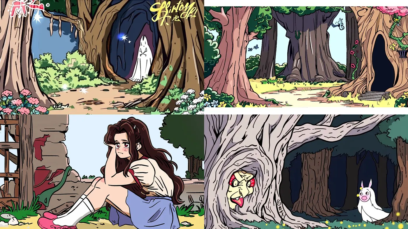 Enchanted Forest Hues and Manga-Inspired Whimsy - Midjourney sref style