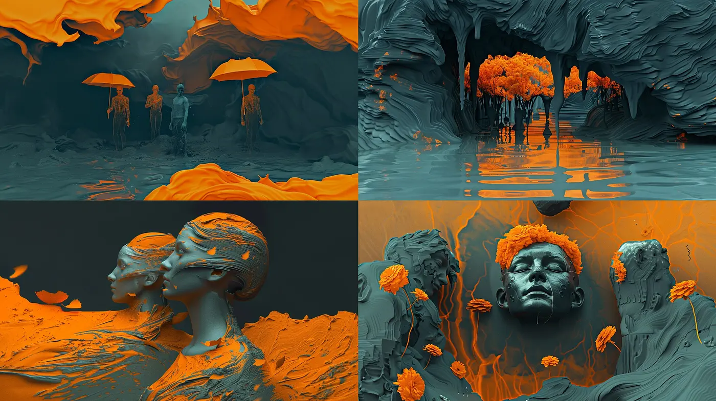 Ethereal Monochrome Dreamscape with Vibrant Accents - Midjourney sref style