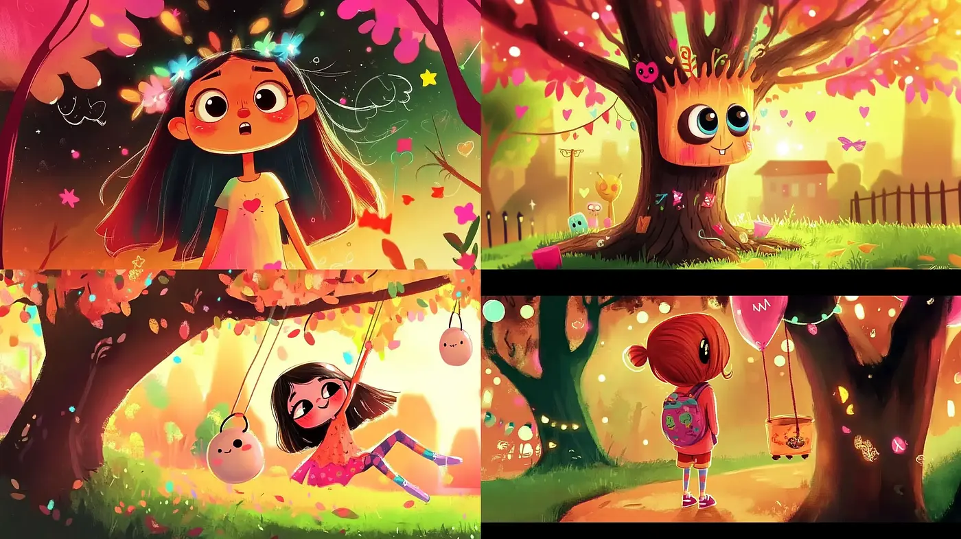Whimsical Autumn Dreamscape in Vibrant Storybook Illustration - Midjourney sref style