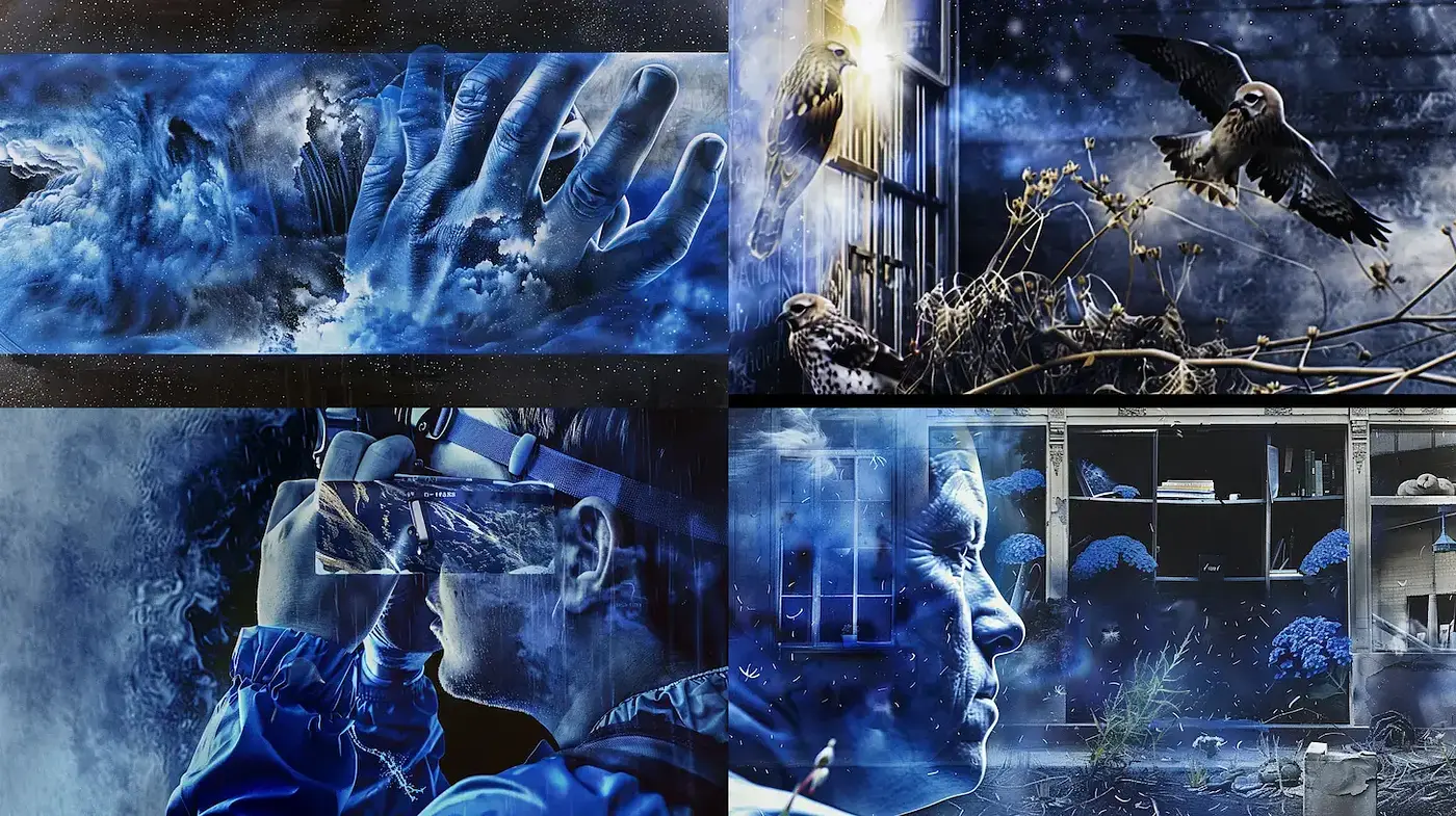 Cinematic Exploration of Nature and Humanity through a Cold Palette - Midjourney sref style
