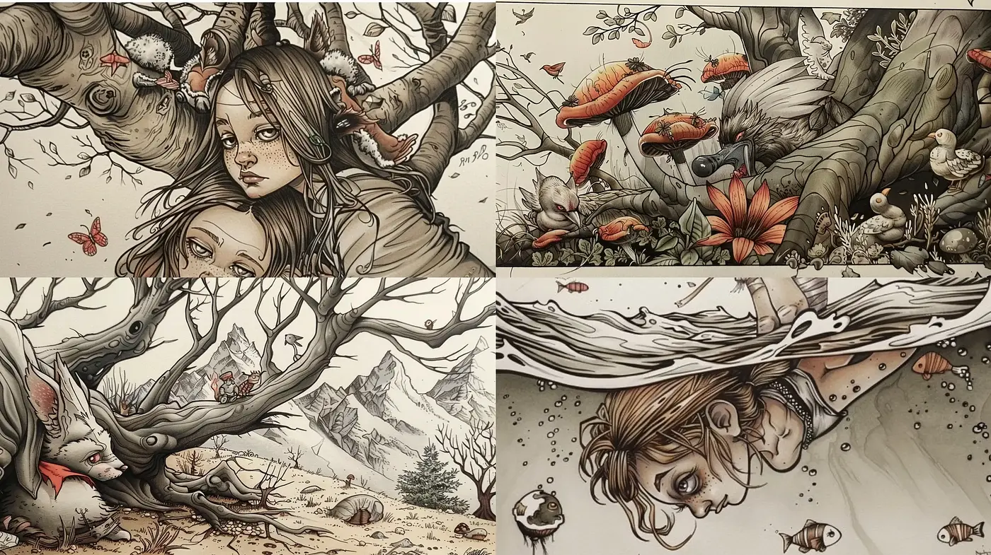 Ethereal Nature's Embrace with Earthy Tones and Surreal Overtones - Midjourney sref style