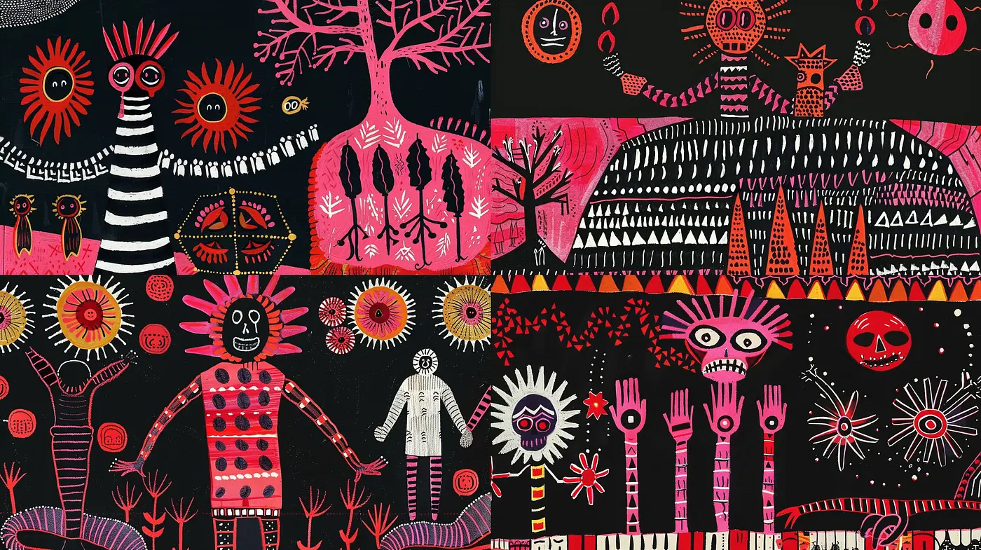 Eclectic Primitivism with a Fauvist Flair - Midjourney sref style
