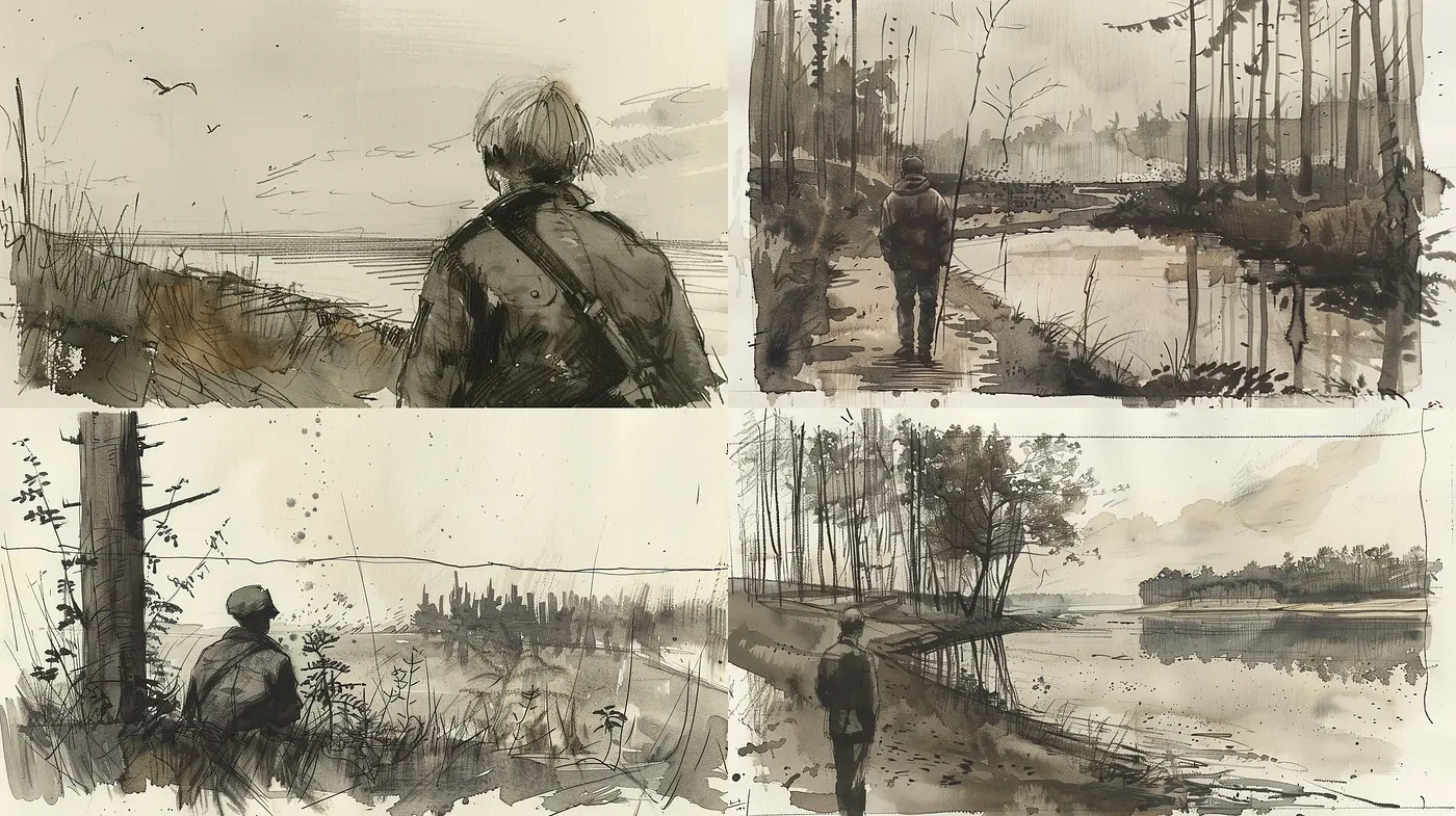 Monochromatic Ink Wash Landscape Nuances - Midjourney sref style
