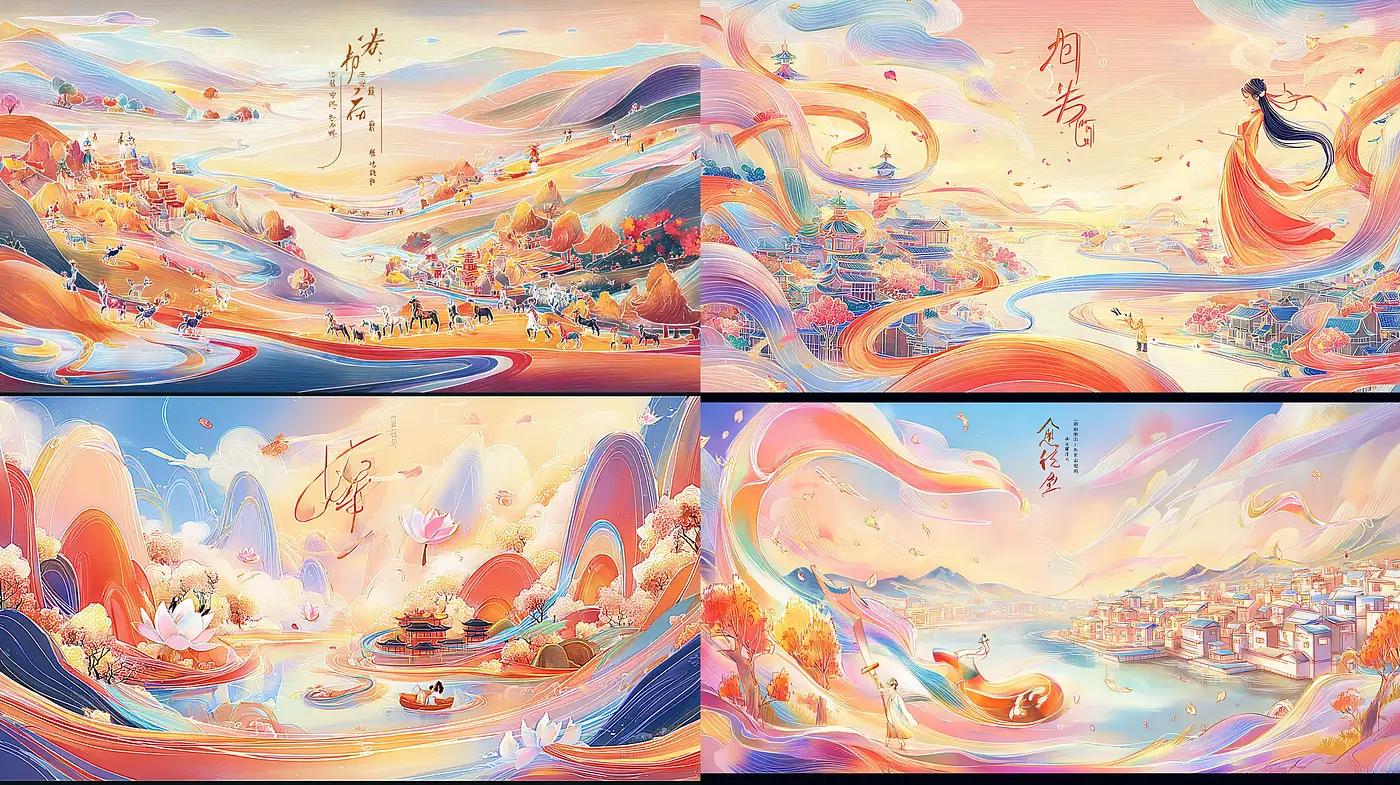 Serene Harmony of Nature and Culture in Vibrant Landscapes - Midjourney sref style