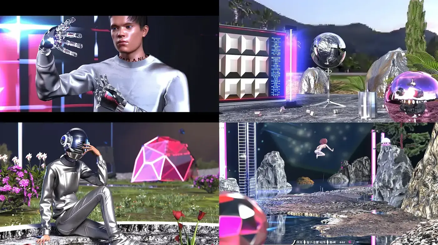 Futuristic and Vibrant Digital Landscapes with a Distinctive Aesthetic - Midjourney sref style