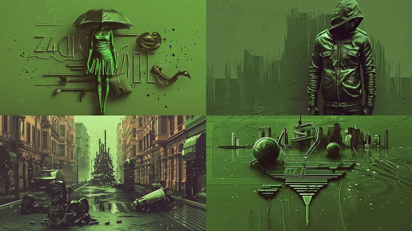 Monochromatic Green Harmony in Contemporary Digital Art - Midjourney sref style