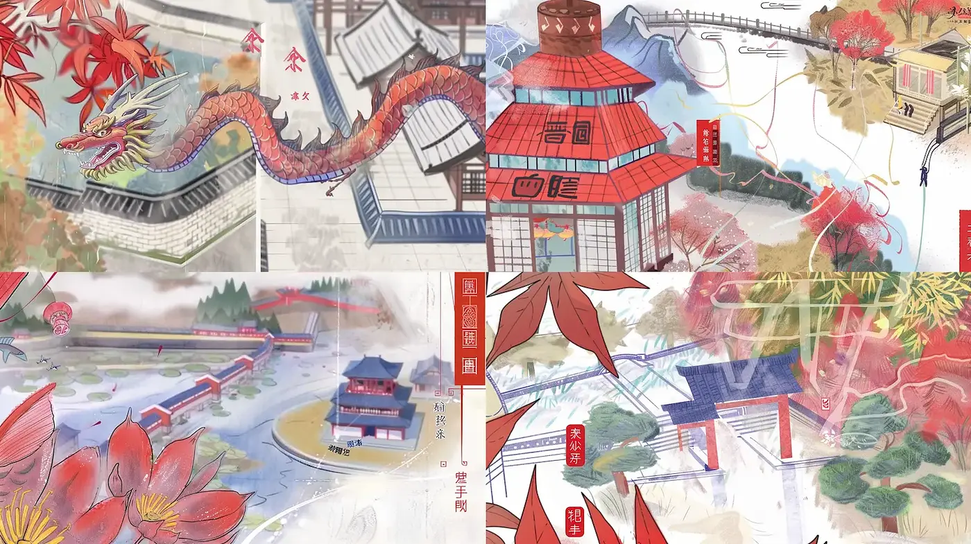 Contemporary East Asian Fantasy Landscapes with Vibrant Elements - Midjourney sref style