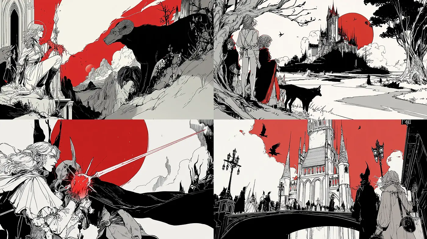 Striking and bold contrasts with a dark fantasy atmosphere - Midjourney sref style