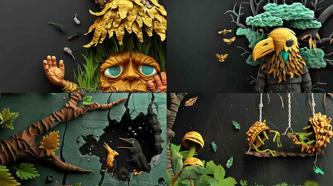 Surreal Botanical Fusion with a Dark Fantastical Theme - Midjourney sref style
