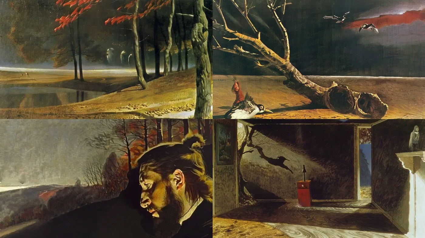 Surrealist Shadows and Sepia Tones: A Mysterious Blend of Naturalism and Fantasy - Midjourney sref style